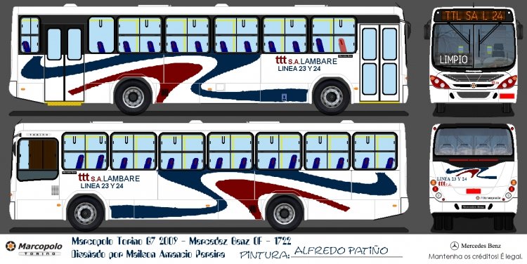 Mercedes-Benz OF 1722 - Marcopolo Torino G7 (en Paraguay) - Linea 24 TTL S.A.
Diseño del Marcopolo G7 de la Linea 24
Diseño: Mailson Amancio Pereira
Pintura: Alfredo Patiño
Palabras clave: MB