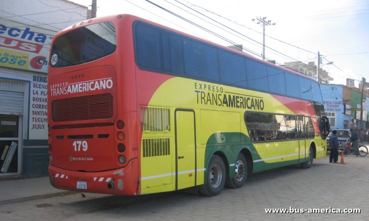 Mercedes-Benz O-400 RSD - Busscar Panoramico DD (para Bolivia) - Expreso Trans Americano
1632 YAC
[url=https://bus-america.com/galeria/displayimage.php?pid=20]https://bus-america.com/galeria/displayimage.php?pid=20[/url]

TransAmericano (Bolivia), interno 179
Ex ¿Andesmar? (Argentina)
