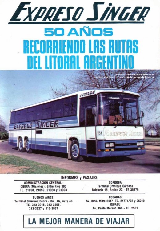 Scania K 112 - Cametal Jumbus - Expreso Singer
Aviso comercial de Singer publicado en Revista Autotransporte Rosario - mayo-junio 1986
