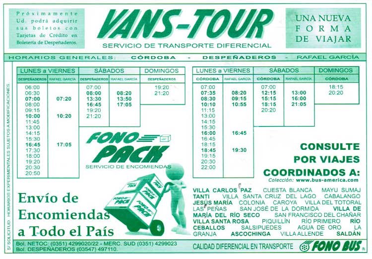 Vans-Tour
Horarios 2011
