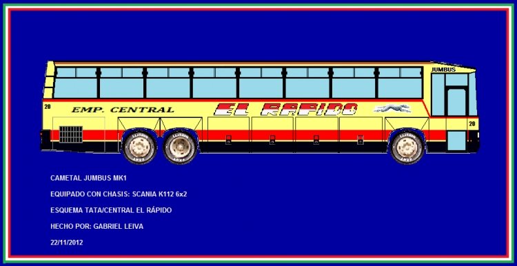 Scania K 112 - Cametal - Empresa El Rápido
ILUSTRACIÓN
Palabras clave: CAMETAL SCANIA K112 20 CENTRAL EL RAPIDO JUMBUS