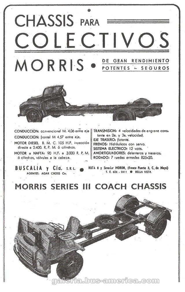 Publicidad chasis Morris Serie III para colectivos
Contiene datos técnicos.
