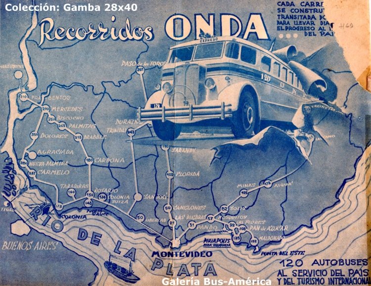 ACLO - Independencia - O.N.D.A.
Mapa de los recorridos de O.N.D.A. , en 1940

Imagen folleto publicitario de la empresa
Colección: Gamba 28x40
Palabras clave: Gamba / Uy